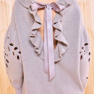 NWOT ULLA JOHNSON Francia Pullover Embroidered Sweater in Grey Melange M $750